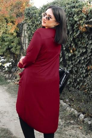 Rdeča dolga jopica Aubrie z žepi
