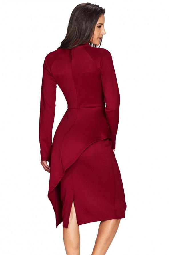 Rdeča obleka Marley z dolgimi rokavi in pasom