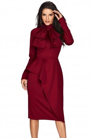 Rdeča obleka Marley z dolgimi rokavi in pasom