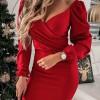 Rdeča oprijeta elegantna obleka z razrezom Iva