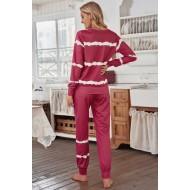 Rdeča pižama s črtami in dolgimi rokavi Sasha