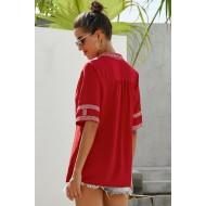 Rdeča priložnostna bluza Katelyn z vezenim vzorcem