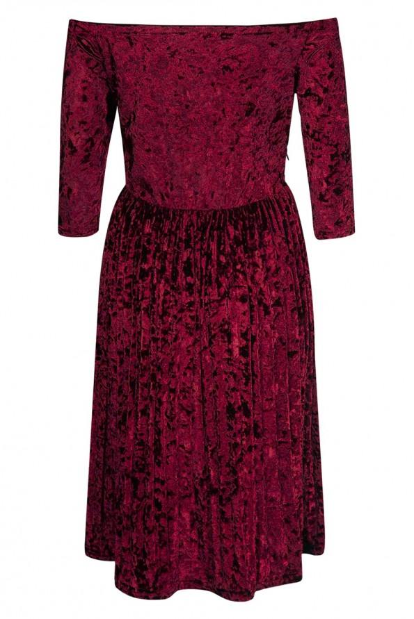 Rdeča žametna obleka Bailee z golimi rameni