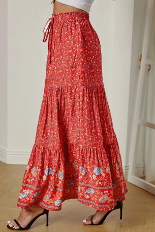 Rdeče boemsko cvetlično maksi krilo Treasure