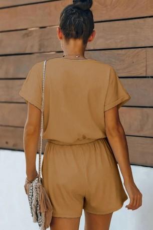 Rjav kratek pajac Selah z žepi