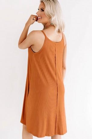 Rjava shift obleka Cora z gumbi in brez rokavov