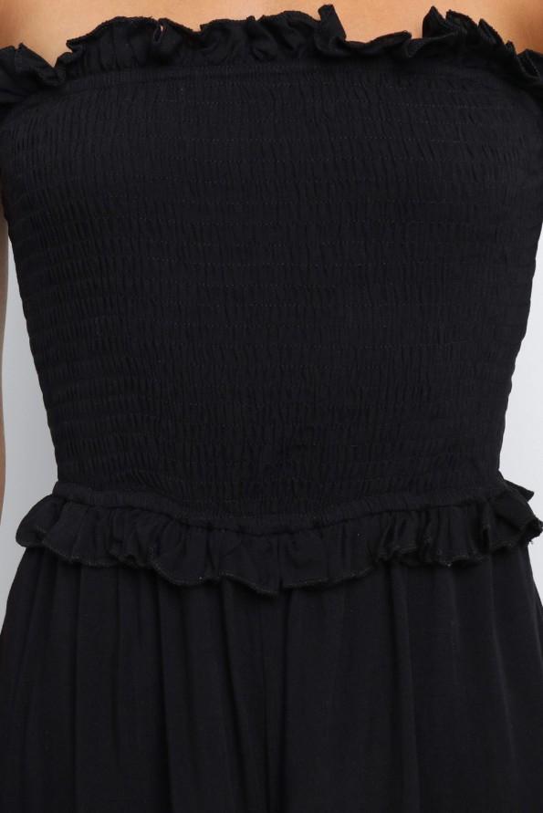 Črn smocked bandeau široki kombinezon Fenicia