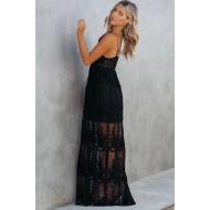 Črna čipkasta maksi obleka s križnim hrbtom Frauke
