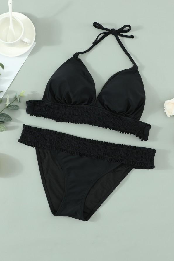 Črne bikini kopalke z elastičnim trakom push up Fiana