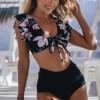 Črne bikini kopalke z naborki in z visokim pasom Viola