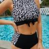 Črne bikini kopalke z visokim pasom v obliki patchwork Jana