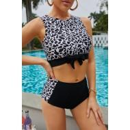 Črne bikini kopalke z visokim pasom v obliki patchwork Jana