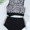 Črne bikini kopalke z visokim pasom v obliki patchwork Jana
