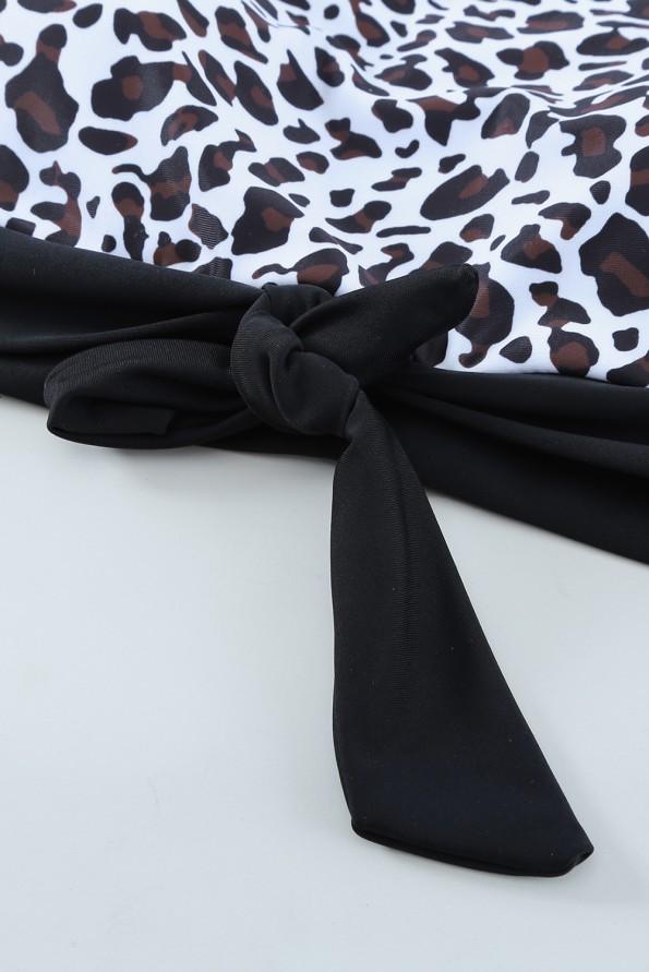 Črne bikini kopalke z visokim pasom v obliki patchwork Jana
