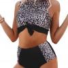 Črne bikini kopalke z visokim pasom v obliki patchwork Jana