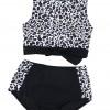 Črne bikini kopalke z visokim pasom v obliki patchwork Jana