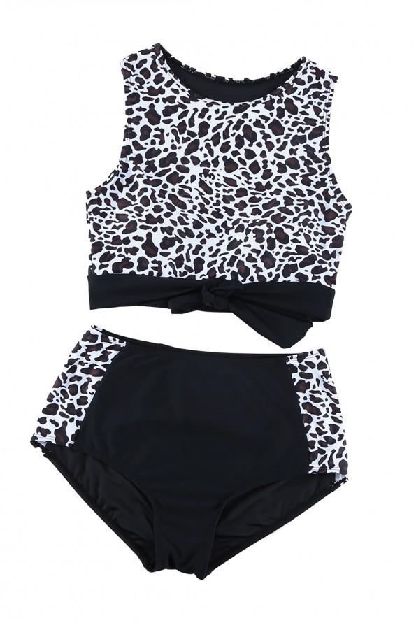 Črne bikini kopalke z visokim pasom v obliki patchwork Jana
