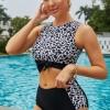 Črne bikini kopalke z visokim pasom v obliki patchwork Jana