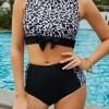 Črne bikini kopalke z visokim pasom v obliki patchwork Jana