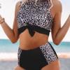Črne bikini kopalke z visokim pasom v obliki patchwork Jana