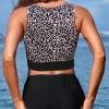 Črne bikini kopalke z visokim pasom v obliki patchwork Jana