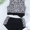 Črne bikini kopalke z visokim pasom v obliki patchwork Jana