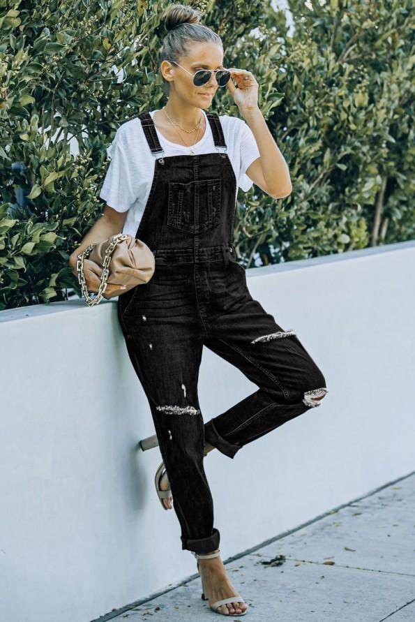 Črni denim kombinezoni z naramnicami Fanna