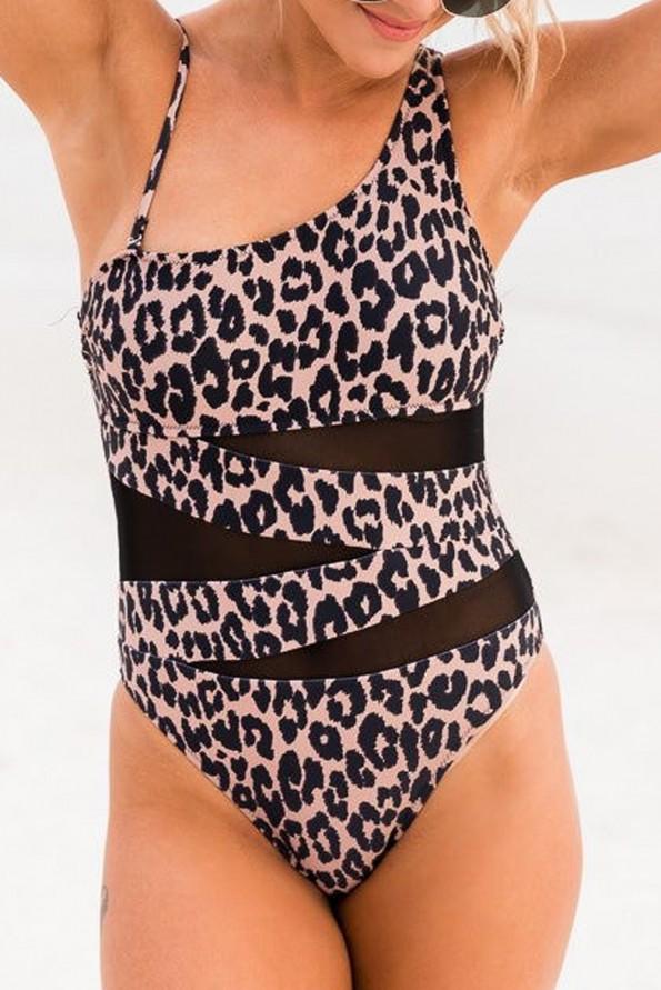 Črni monokini z mrežastimi izrezi na eno ramo Fiana