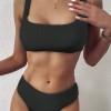 Črni rebrasti bikini z nazobčanimi robovi Gianna