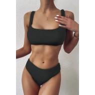 Črni rebrasti bikini z nazobčanimi robovi Gianna
