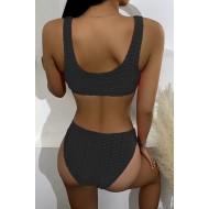 Črni rebrasti bikini z nazobčanimi robovi Gianna