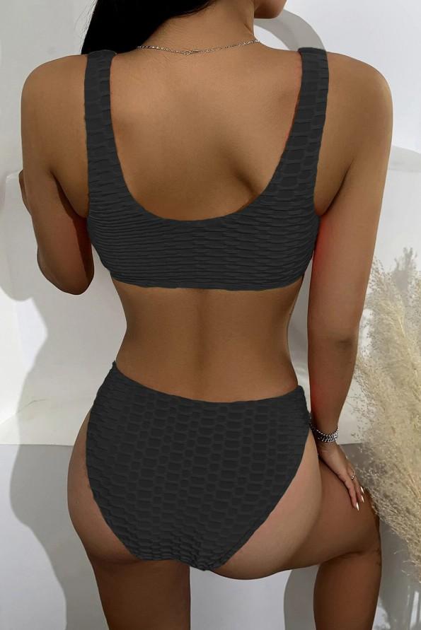 Črni rebrasti bikini z nazobčanimi robovi Gianna