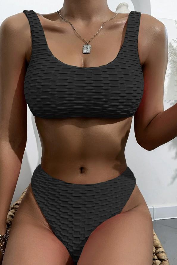 Črni rebrasti bikini z nazobčanimi robovi Gianna