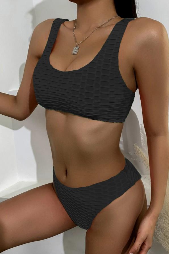 Črni rebrasti bikini z nazobčanimi robovi Gianna
