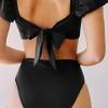 Črni seksi bikini z visokim pasom in ramenskimi mehurčki Lola
