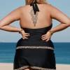 Črni tanki s povodcem z V izrezom plus velikost z leopard obrobo Leona