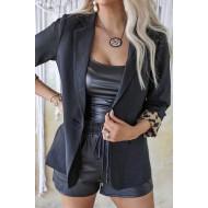 Črni usnjeni suknjič z leopardovo podlogo Jasmine