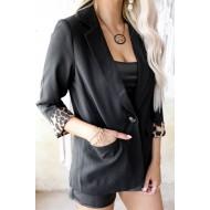 Črni usnjeni suknjič z leopardovo podlogo Jasmine