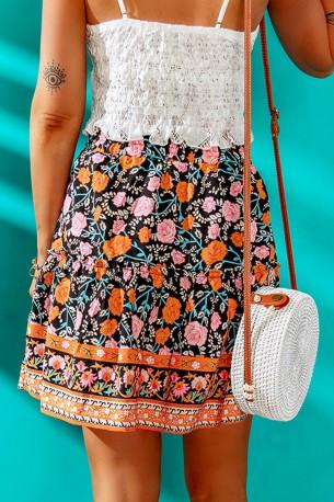 Črno mini krilo z visokim pasom z zategnjeno vrvico Mimi