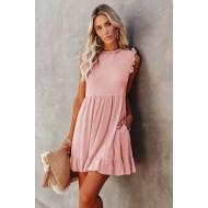 Roza babydoll obleka Annalise z žepi