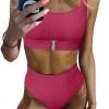 Roza bikini Renata s sprednjo zaponko in visokim pasom