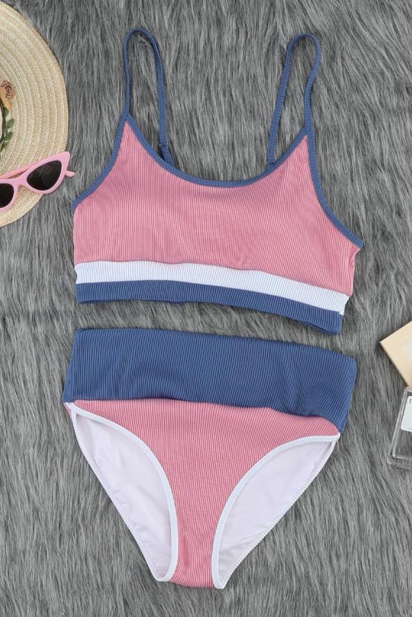 Roza bikini z visokim pasom Jeanne