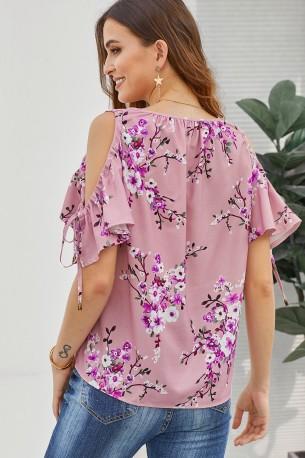 Roza bluza Jolene z odprtimi rameni