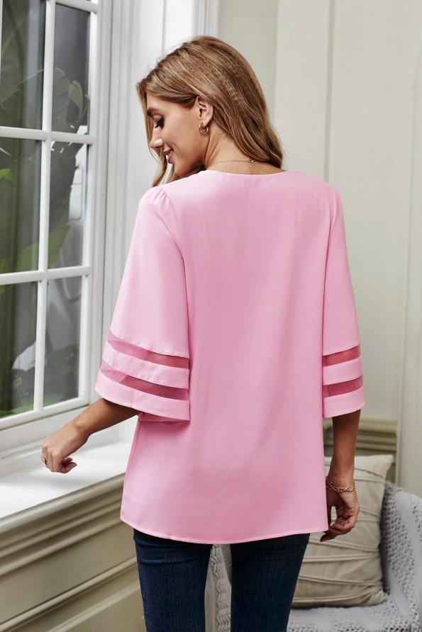 Roza bluza Magnolia s trakovi na rokavih