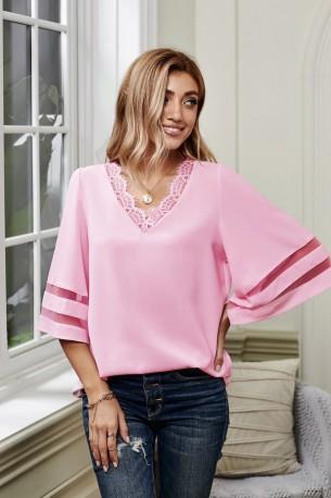 Roza bluza Magnolia s trakovi na rokavih
