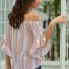 Roza bluza Penny s črtami in odprtimi rameni