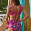Roza cvetlični bikini Theodora z visokim pasom
