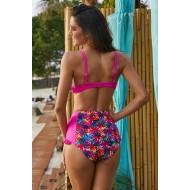 Roza cvetlični bikini Theodora z visokim pasom
