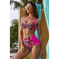 Roza cvetlični bikini Theodora z visokim pasom