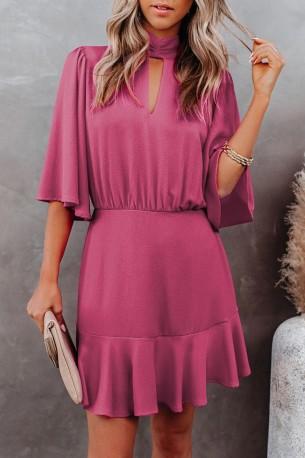 Roza dizajnerska srednje dolga obleka Via